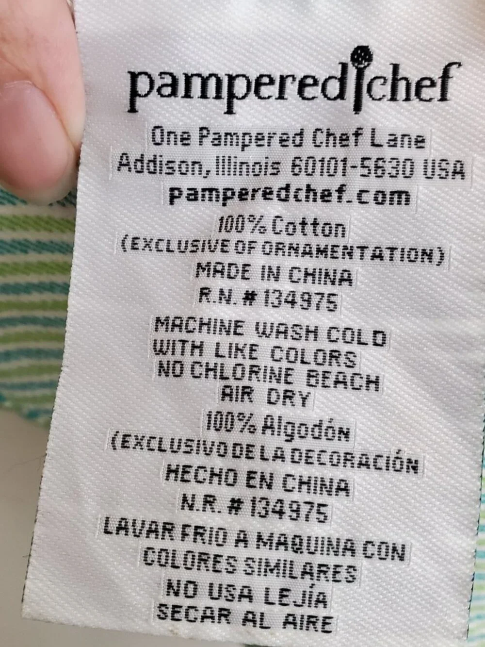 Pampered Chef striped cotton apron